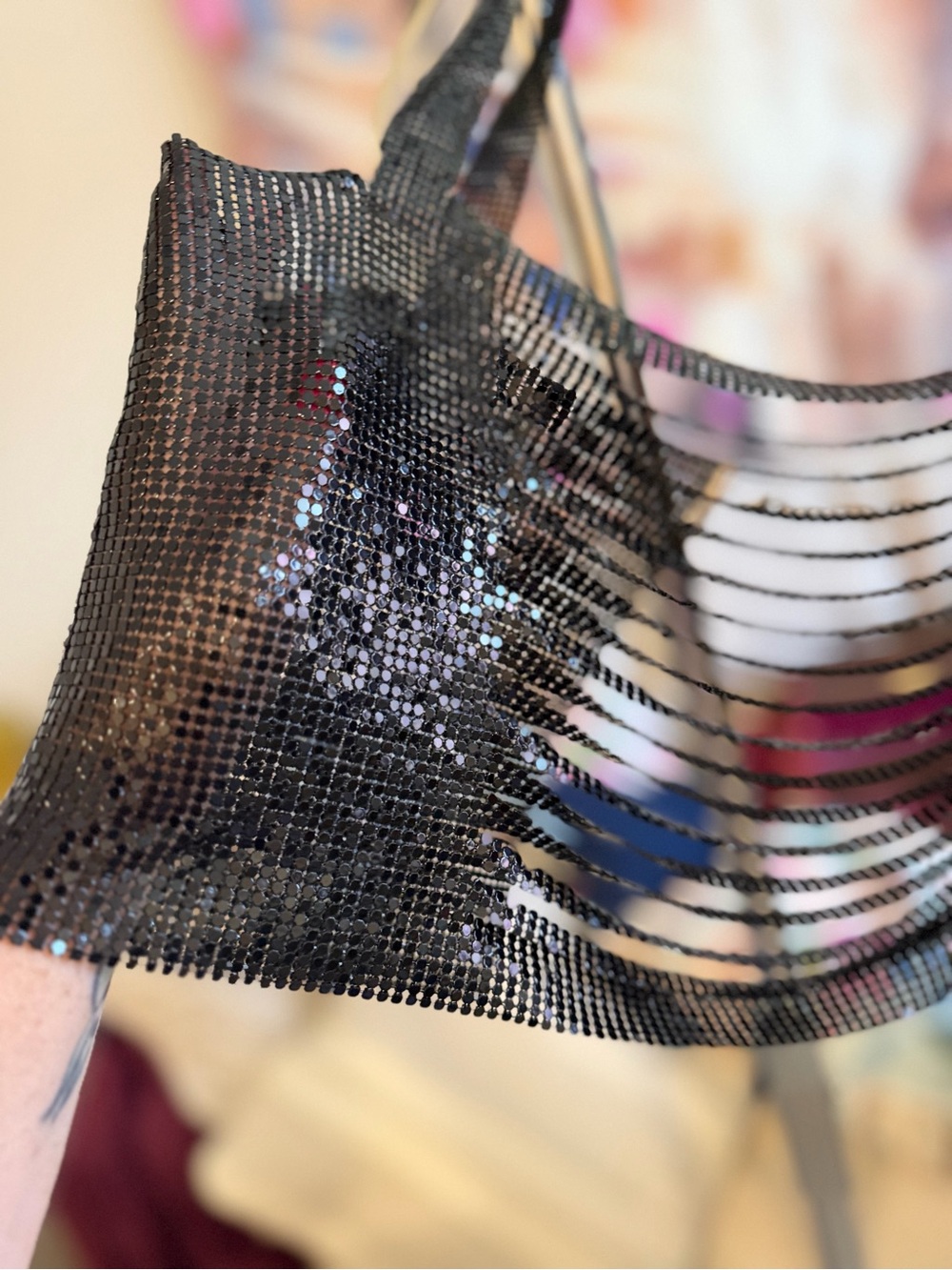 superdown Mackenzie Black Chainmail Backless Crop Top